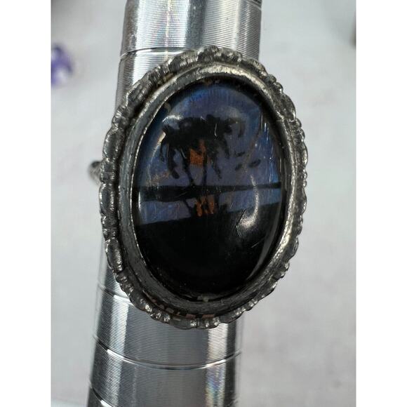 Silver-Tone Ring Beach Sunset Vintage Retro Summer Size 3.7 - Picture 5 of 7